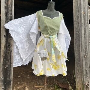 Yellow Floral Wrap Dress with Lace Sleeves